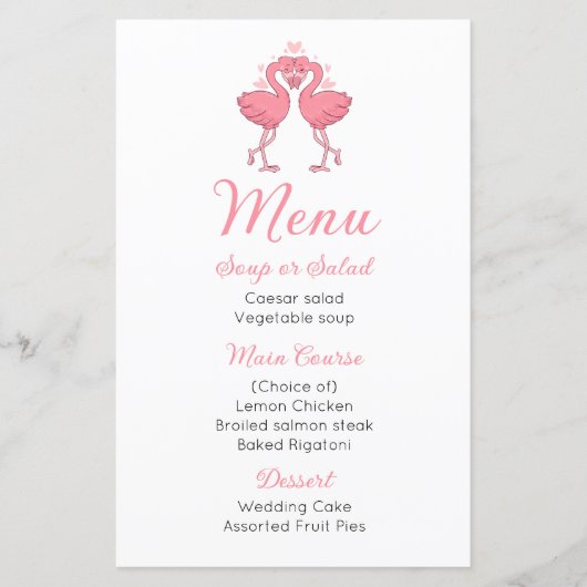 Pink Flamingo Tropical Beach Hawaiian Wedding Menu (正面)