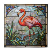 Pink Flamingo Tropical Faux Stained Glass Mosaic タイル (正面)