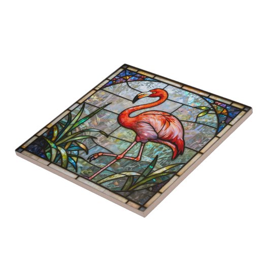 Pink Flamingo Tropical Faux Stained Glass Mosaic タイル (側面)