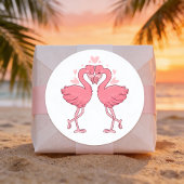 Pink Flamingo Tropical Hawaiian Beach Wedding ラウンドシール