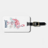 Pink Flamingo Tropical Leaves ラゲッジタグ (正面横)