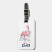 Pink Flamingo Tropical Leaves ラゲッジタグ (正面縦)