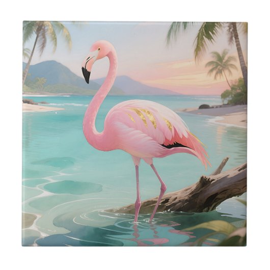 Pink Flamingo Tropical Paradise タイル (正面)