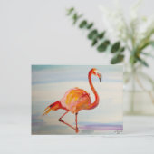 Pink Flamingo Watercolor Tropical Art ポストカード (スタンド正面)