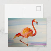 Pink Flamingo Watercolor Tropical Art ポストカード (正面/裏面)