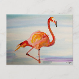 Pink Flamingo Watercolor Tropical Art ポストカード