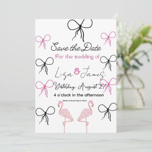 Pink Flamingo wedding Mr and Mrs  招待状 (スタンド正面)