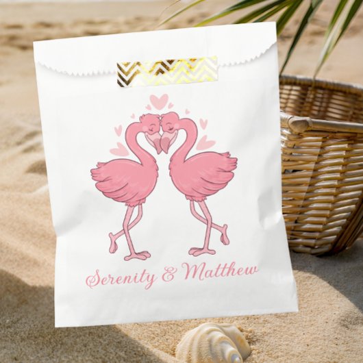 Pink Flamingo Wedding Tropical Hawaiian Luau Beach フェイバーバッグ