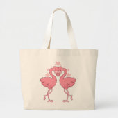 Pink Flamingo Wedding Tropical Hawaiian Luau Beach ラージトートバッグ (正面)