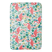 Pink Flamingos and Tropical Flowers Pattern バスマット (正面縦)