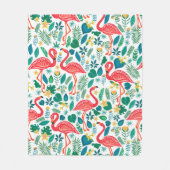 Pink Flamingos and Tropical Flowers Pattern フリースブランケット (正面)