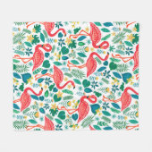 Pink Flamingos and Tropical Flowers Pattern フリースブランケット (正面(横))