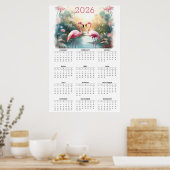 Pink Flamingos in Paradise: 2026 Wall Calendar ポスター (キッチン)