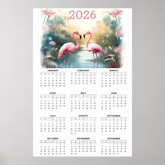 Pink Flamingos in Paradise: 2026 Wall Calendar ポスター (正面)