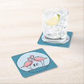 Pink Flamingos Monogram Art (写真) スクエアペーパーコースター (インサイチュ)