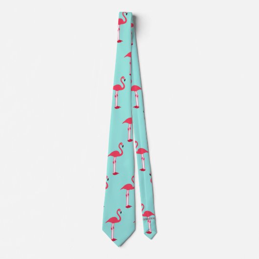 Pink Flamingos Neck Tie in Mint Green - HAMbWG ネクタイ (正面)