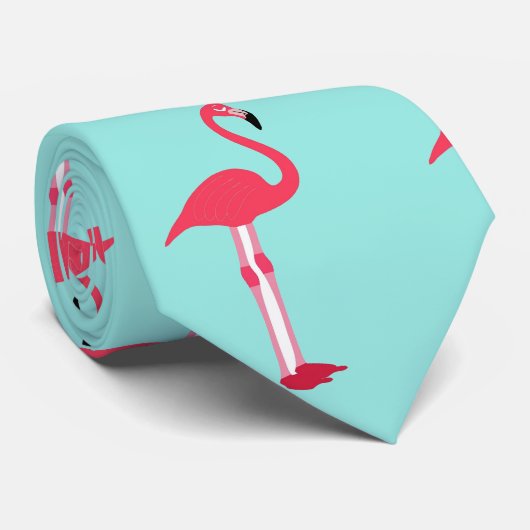 Pink Flamingos Neck Tie in Mint Green - HAMbWG ネクタイ (ロール)