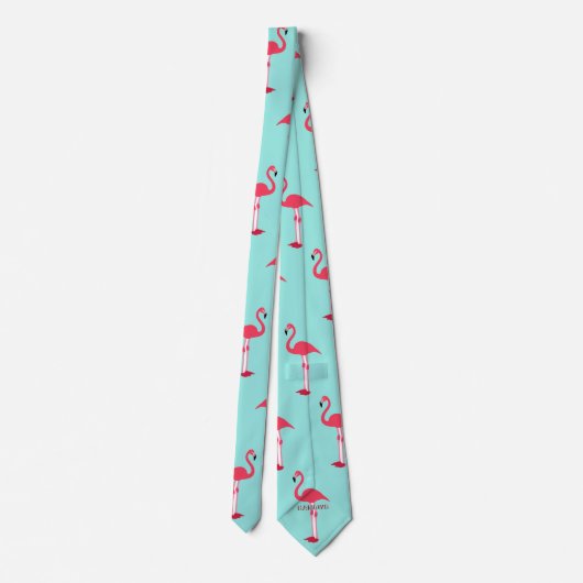 Pink Flamingos Neck Tie in Mint Green - HAMbWG ネクタイ (裏面)