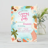 Pink Flamingos Summer Pool Party Birthday Party 招待状 (スタンド正面)