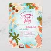 Pink Flamingos Summer Pool Party Birthday Party 招待状 (正面/裏面)