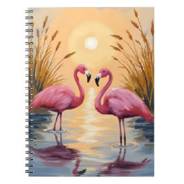 Pink Flamingos Sunset Animal Painting ノートブック