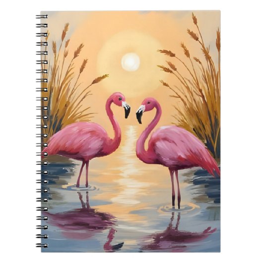 Pink Flamingos Sunset Animal Painting ノートブック (正面)