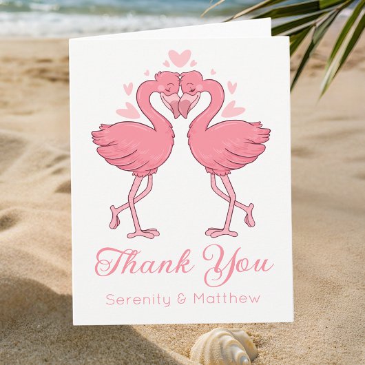 Pink Flamingos Tropical Beach Wedding Thank You サンキューカード
