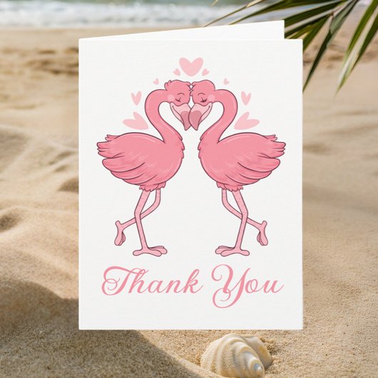 Pink Flamingos Tropical Beach Wedding Thank You サンキューカード