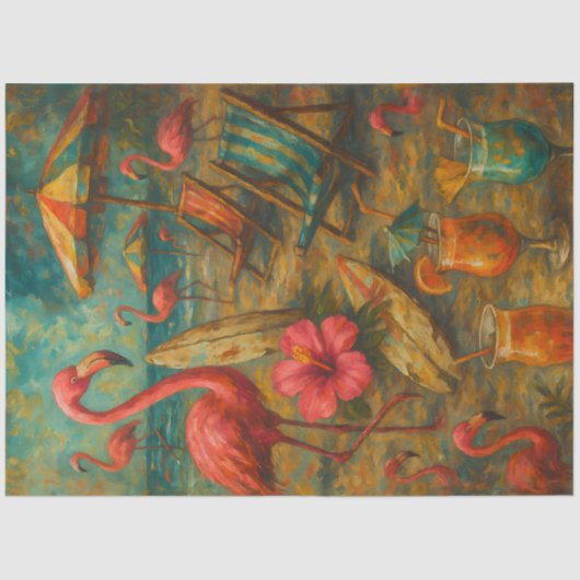 Pink Flamingos – Tropical Coastal Decoupage 薄葉紙 (正面)