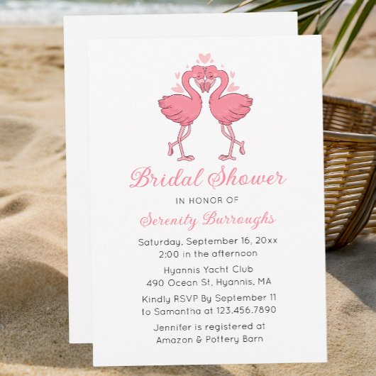 Pink Flamingos Tropical Summer Beach Bridal Shower 招待状
