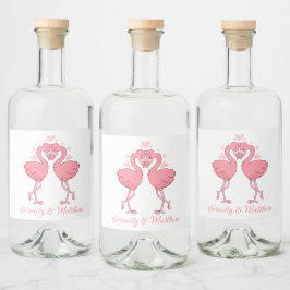 Pink Flamingos Tropical Summer Beach Wedding リキュールボトルラベル