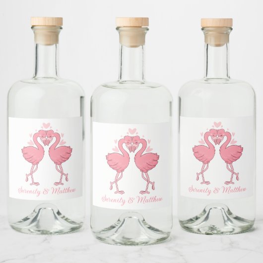 Pink Flamingos Tropical Summer Beach Wedding リキュールボトルラベル (ボトル)