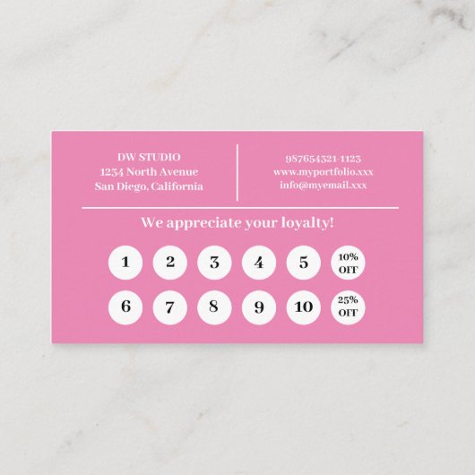 Pink Flat Loyalty Card ロイヤリティカード (裏面)