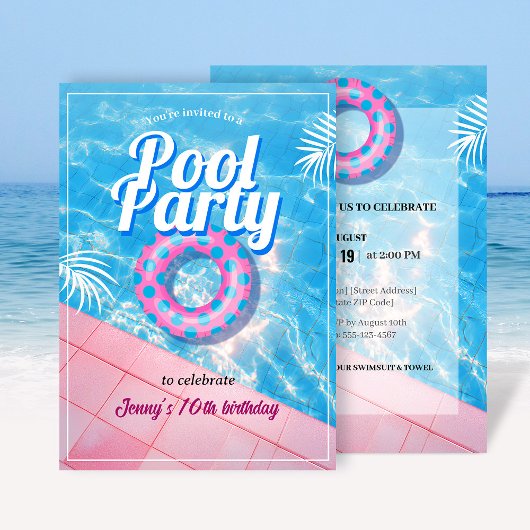 Pink Floaty Pool Party 招待状
