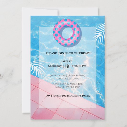 Pink Floaty Pool Party 招待状 (裏面)