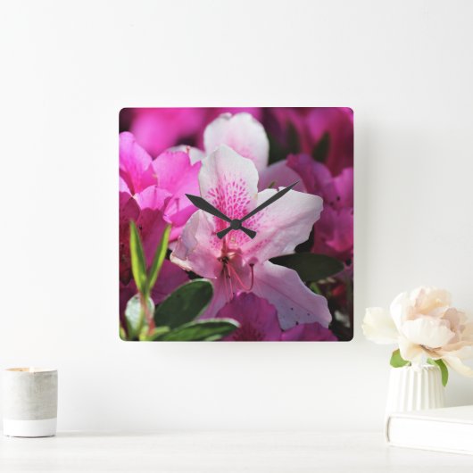 Pink Floral スクエア壁時計 (ホーム)