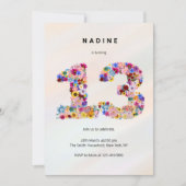 Pink Floral 13th Birthday Garden Spring Wildflower 招待状 (正面)