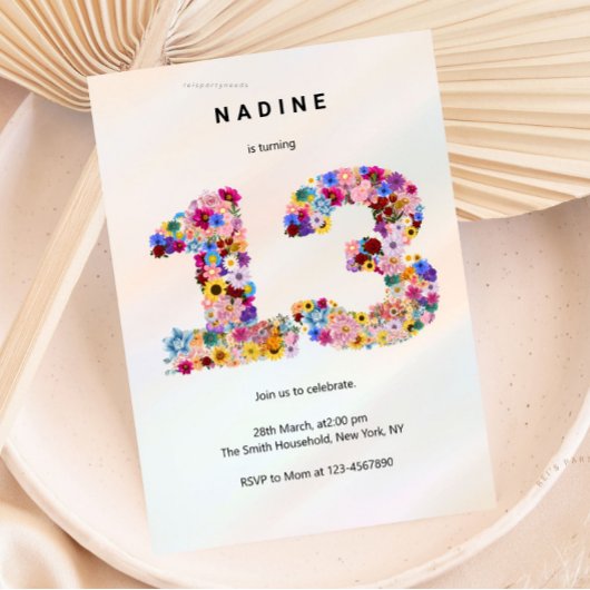 Pink Floral 13th Birthday Garden Spring Wildflower 招待状