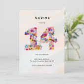 Pink Floral 14th Birthday Garden Spring Wildflower 招待状 (スタンド正面)