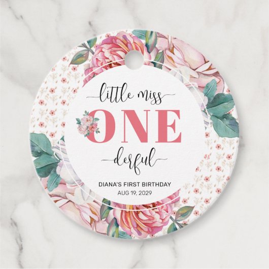 Pink Floral 1st Birthday フェイバータグ (正面)