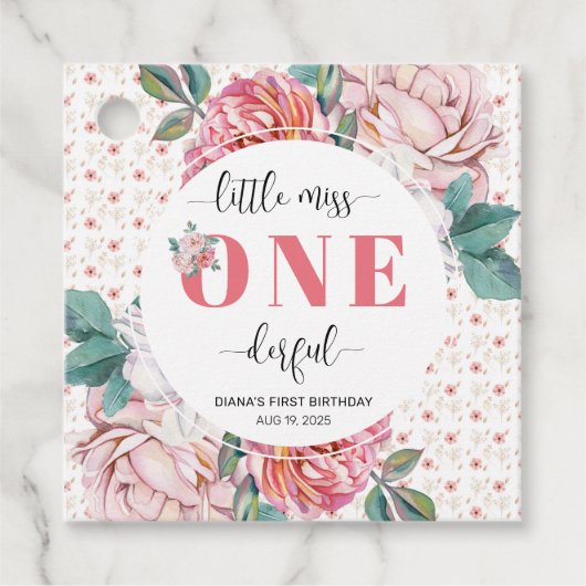 Pink Floral 1st Birthday  フェイバータグ (正面)