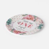 Pink Floral 1st Birthday ペーパープレート (アングル)