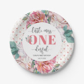 Pink Floral 1st Birthday ペーパープレート (正面)