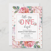 Pink Floral 1st Birthday Invitation 招待状 (正面)