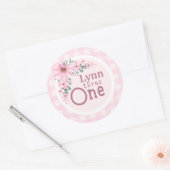 Pink Floral 1st Birthday Sticker ラウンドシール (封筒)