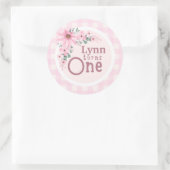 Pink Floral 1st Birthday Sticker ラウンドシール (バッグ)