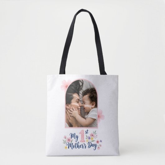  Pink Floral 1st Mother's Day Custom Keepsake トートバッグ (正面)