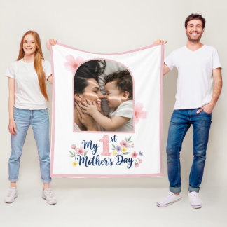  Pink Floral 1st Mother's Day Custom Keepsake フリースブランケット