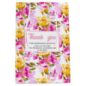 Pink Floral 25th Wedding Anniversary  ミディアムペーパーバッグ (正面)