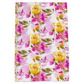 Pink Floral 25th Wedding Anniversary  ミディアムペーパーバッグ (裏面)